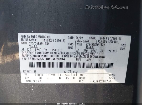 1FMJK2AT8KEA59334 2019 FORD EXPEDITION MAX Gray 