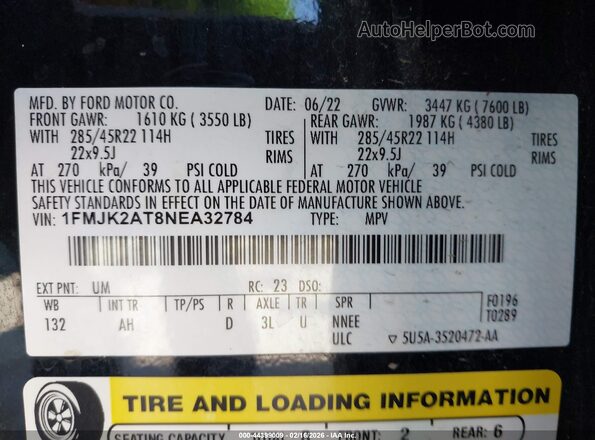 1FMJK2AT8NEA32784 2022 FORD EXPEDITION Black Vista del compartimento del motor