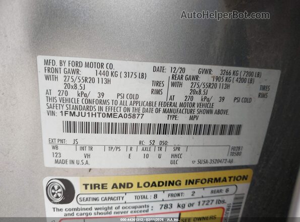 1FMJU1HT0MEA05877 2021 FORD EXPEDITION Silver Widok komory silnika