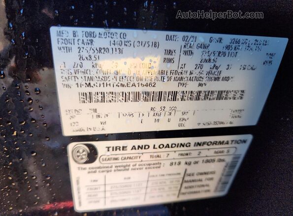 1FMJU1HT4MEA16462 2021 FORD EXPEDITION Black Vista de la etiqueta del VIN