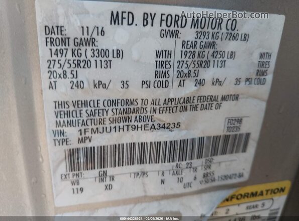 1FMJU1HT9HEA34235 2017 FORD EXPEDITION Золотой Вид подкапотного пространства