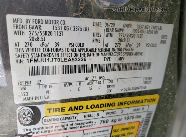 1FMJU1JT0LEA53226 2020 FORD EXPEDITION Gray 