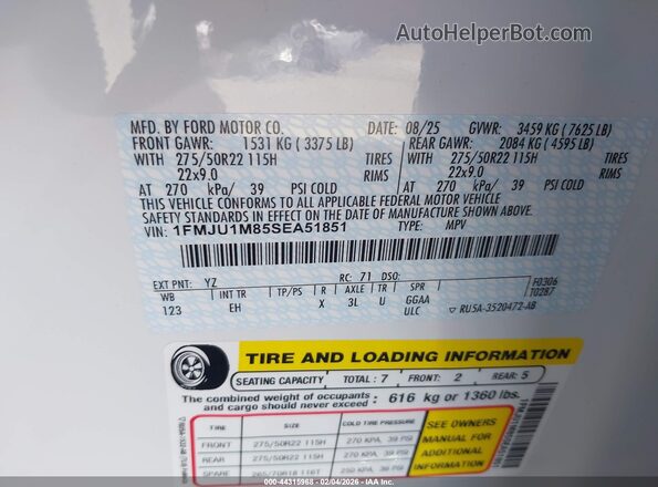 1FMJU1M85SEA51851 2025 FORD EXPEDITION White 