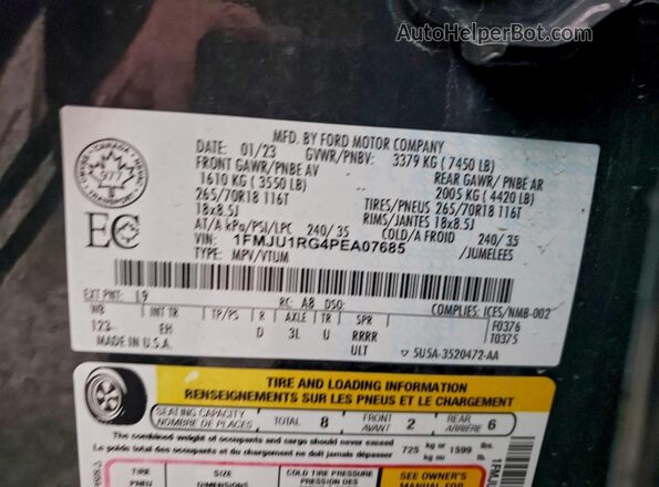 1FMJU1RG4PEA07685 2023 FORD EXPEDITION Угольный Вид наклейки с VIN-кодом