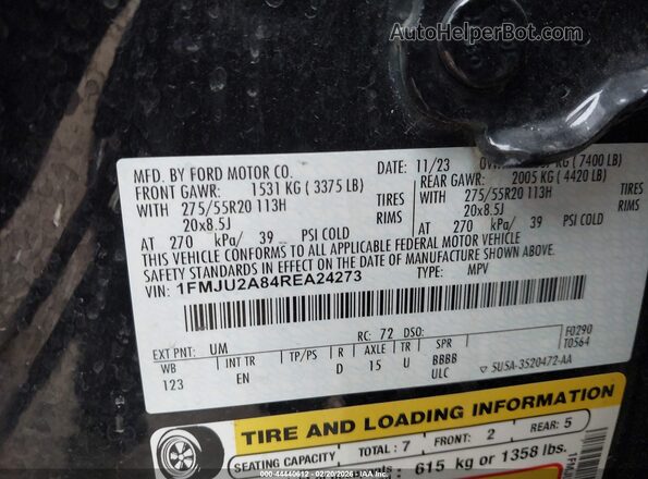 1FMJU2A84REA24273 2024 FORD EXPEDITION Black Շարժիչի բաժամունքի տեսք