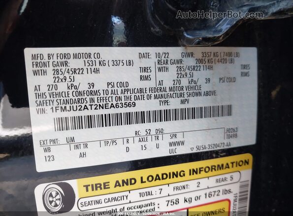 1FMJU2AT2NEA63569 2022 FORD EXPEDITION Черный Вид подкапотного пространства