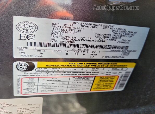 1FMJU2ATXMEA34450 2021 FORD EXPEDITION Gray 
