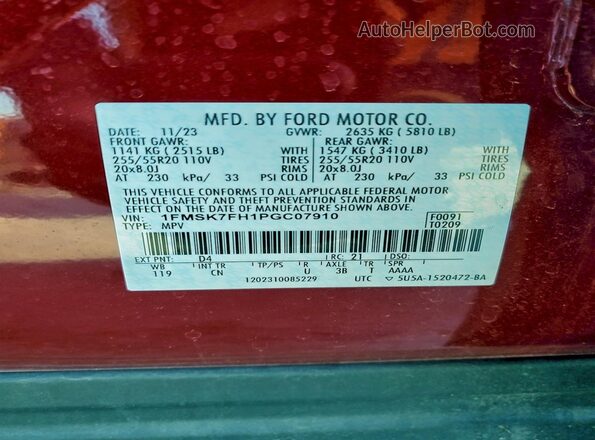 1FMSK7FH1PGC07910 2023 FORD FORD EXPLORER Red 