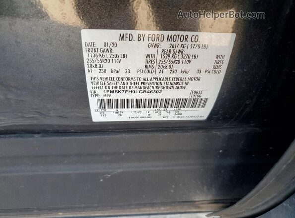 1FMSK7FH9LGB46302 2020 FORD FORD EXPLORER Gray Widok naklejki z numerem VIN