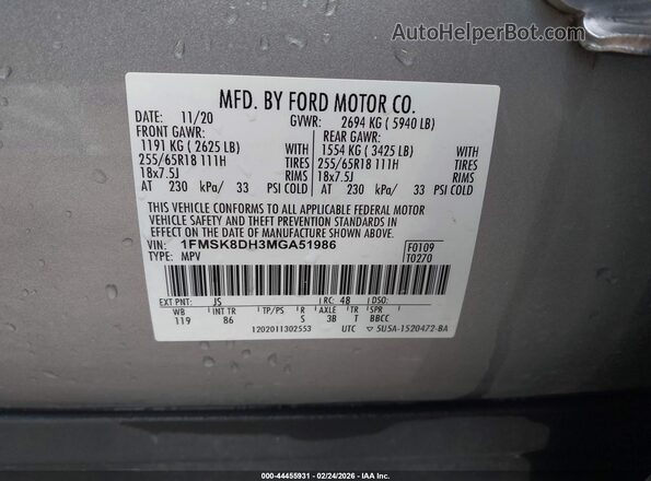 1FMSK8DH3MGA51986 2021 FORD FORD EXPLORER Silver 