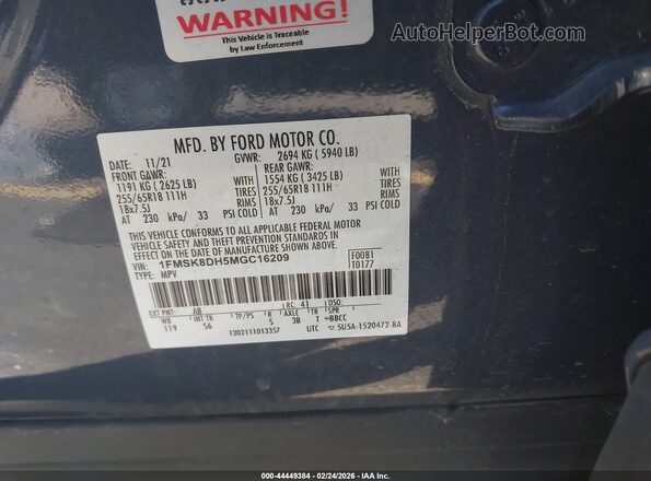 1FMSK8DH5MGC16209 2021 FORD FORD EXPLORER Gray Widok komory silnika