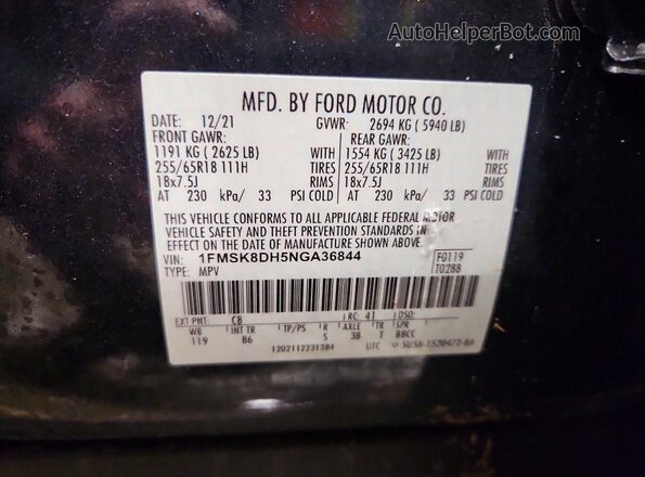 1FMSK8DH5NGA36844 2022 FORD FORD EXPLORER Blue VIN կոդի պիտակի տեսք