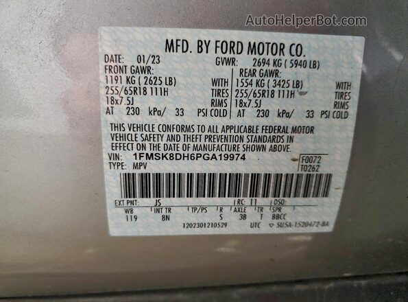 1FMSK8DH6PGA19974 2023 FORD FORD EXPLORER Silver VIN კოდის სტიკერის ხედი