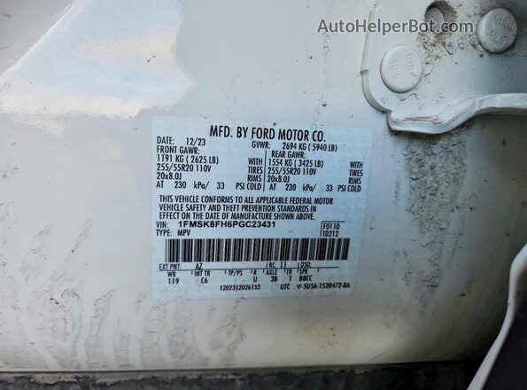 1FMSK8FH6PGC23431 2023 FORD FORD EXPLORER White Engine compartment view