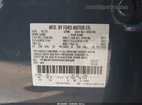 1FMUK7DH0SGC09328 2025 FORD FORD EXPLORER Light Blue Вид подкапотного пространства