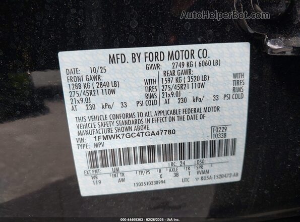 1FMWK7GC4TGA47780 2026 FORD FORD EXPLORER Black ძრავის განყოფილების ხედი