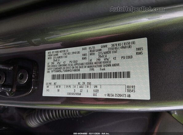 1FT6W5L73SWG16838 2025 FORD F-150 LIGHTNING Gray Շարժիչի բաժամունքի տեսք