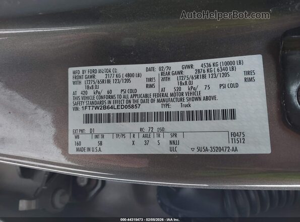1FT7W2B64LED05857 2020 FORD F-250 Gray Շարժիչի բաժամունքի տեսք