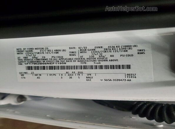 1FT7W2B66NEF11958 2022 FORD F250 White Շարժիչի բաժամունքի տեսք