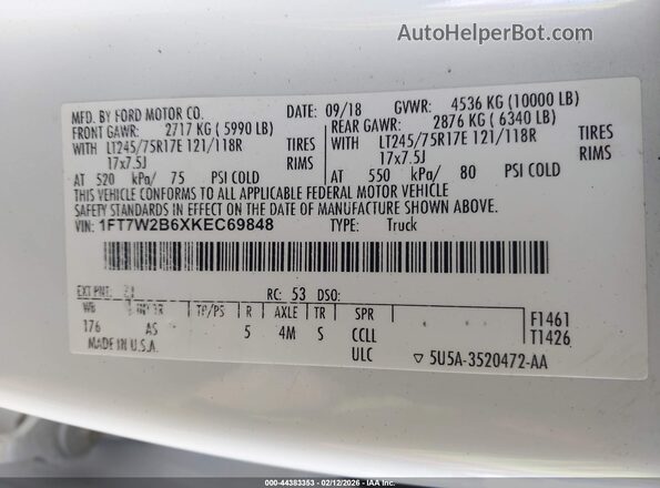 1FT7W2B6XKEC69848 2019 FORD F-250 White Widok komory silnika