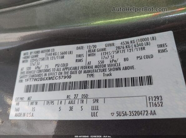 1FT7W2B6XMEC57900 2021 FORD F-250 Gray Շարժիչի բաժամունքի տեսք