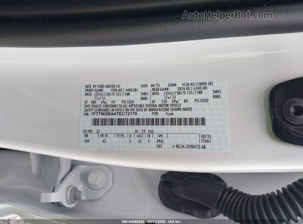 1FT7W2BA4TEC72170 2026 FORD F-250 White Vista del compartimento del motor
