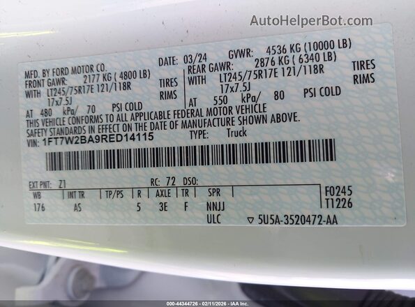 1FT7W2BA9RED14115 2024 FORD F-250 White 
