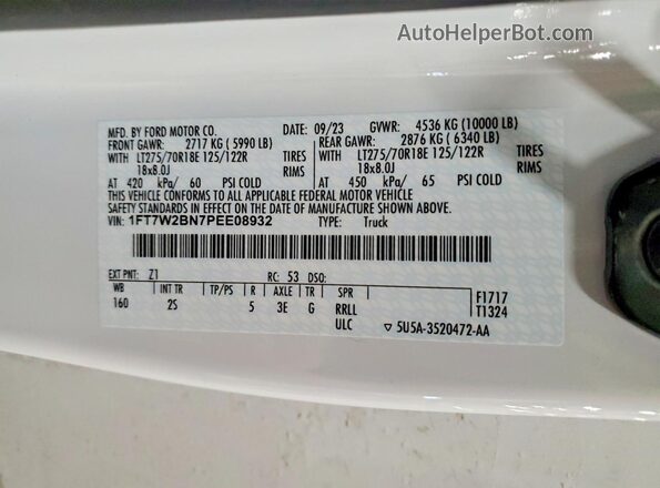 1FT7W2BN7PEE08932 2023 FORD F250 White Vista del compartimento del motor