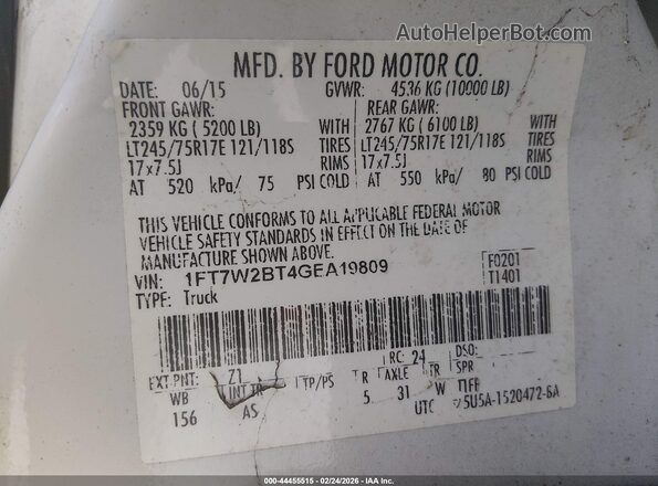 1FT7W2BT4GEA19809 2016 FORD F-250 White 