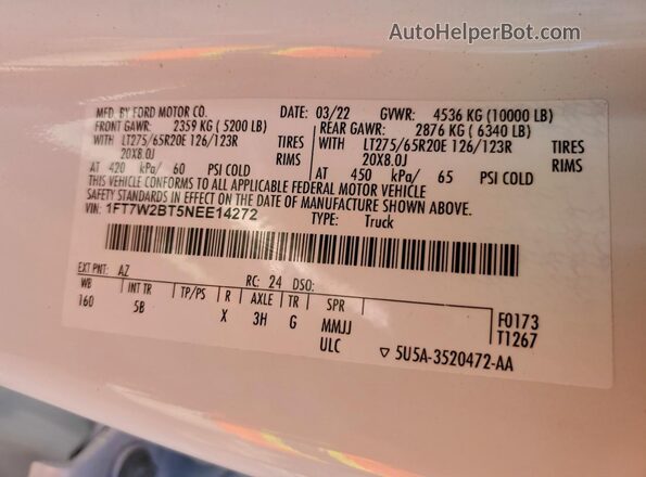 1FT7W2BT5NEE14272 2022 FORD F250 White 