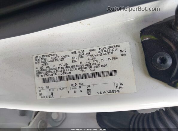 1FT7W2BT9HED99800 2017 FORD F-250 White 