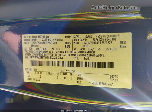1FT7W2BT9MEC36283 2021 FORD F-250 Black ძრავის განყოფილების ხედი