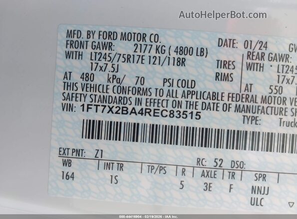 1FT7X2BA4REC83515 2024 FORD F-250 White Շարժիչի բաժամունքի տեսք