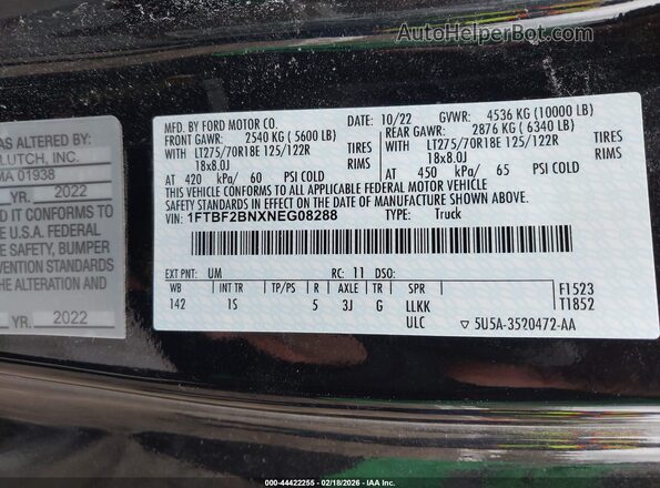 1FTBF2BNXNEG08288 2022 FORD F-250 Черный Вид подкапотного пространства