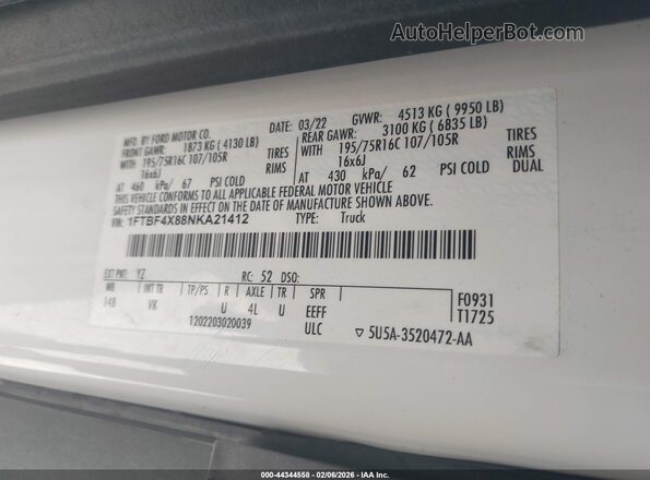 1FTBF4X88NKA21412 2022 FORD TRANSIT-350 Белый Вид подкапотного пространства