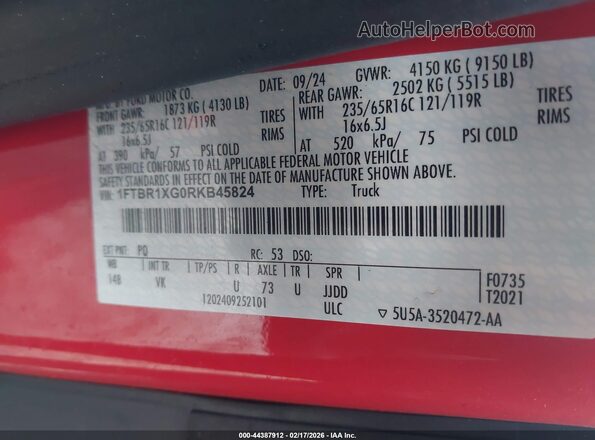 1FTBR1XG0RKB45824 2024 FORD TRANSIT-250 Red ძრავის განყოფილების ხედი