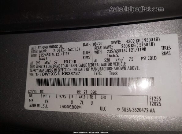 1FTBW1XG1LKB28787 2020 FORD TRANSIT-350 Silver Engine compartment view