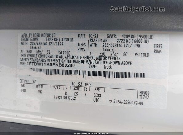 1FTBW1YK6PKB80280 2023 FORD E-TRANSIT-350 Белый Вид подкапотного пространства