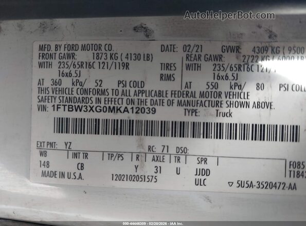 1FTBW3XG0MKA12039 2021 FORD TRANSIT-350 White Engine compartment view