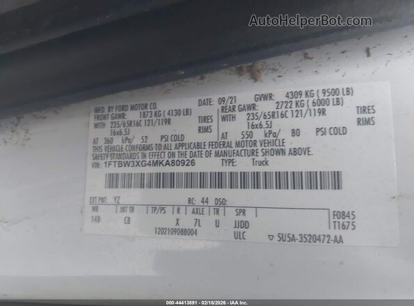1FTBW3XG4MKA80926 2021 FORD TRANSIT-350 Белый Вид подкапотного пространства