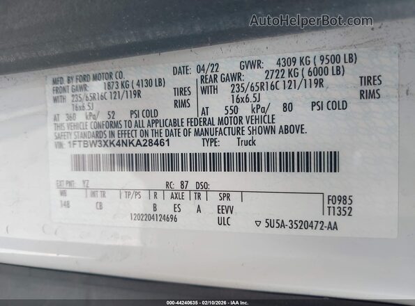 1FTBW3XK4NKA28461 2022 FORD E-TRANSIT-350 CARGO VAN White Engine compartment view