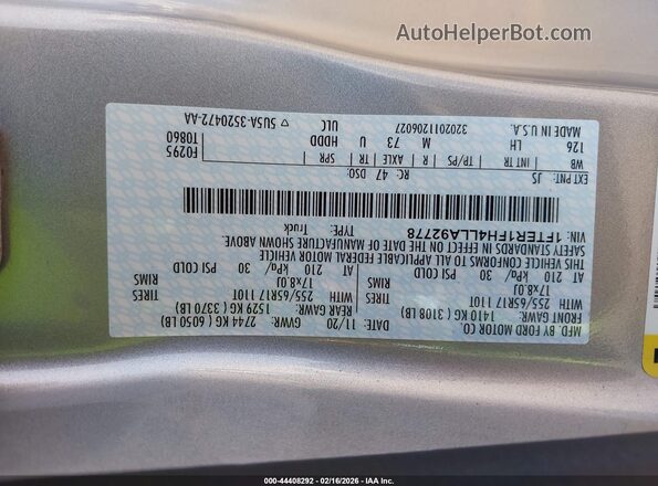 1FTER1FH4LLA92778 2020 FORD RANG Silver Widok komory silnika