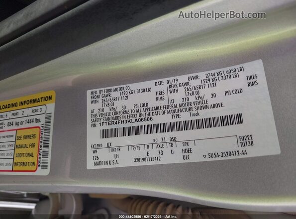 1FTER4FH3KLA06506 2019 FORD RANG Gray 