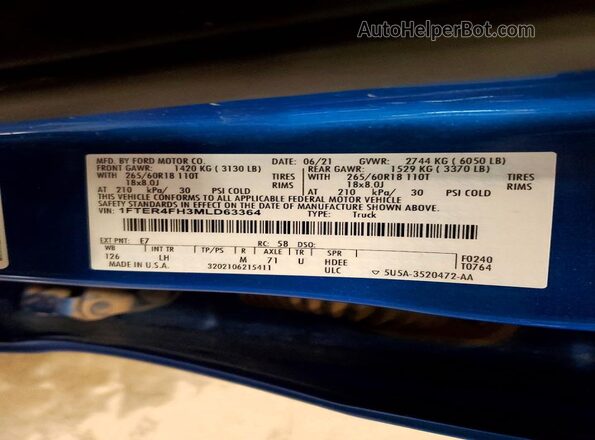 1FTER4FH3MLD63364 2021 FORD RANG Blue 