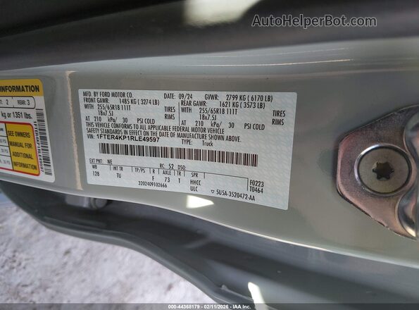 1FTER4KP1RLE49597 2024 FORD RANG Gray Engine compartment view