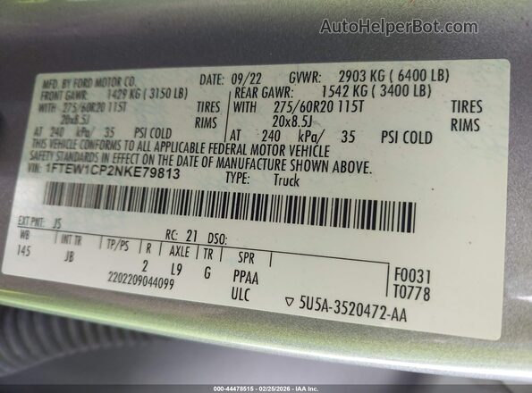 1FTEW1CP2NKE79813 2022 FORD F150 Silver 