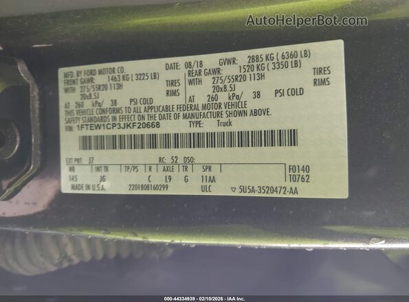 1FTEW1CP3JKF20668 2018 FORD F150 Gray 