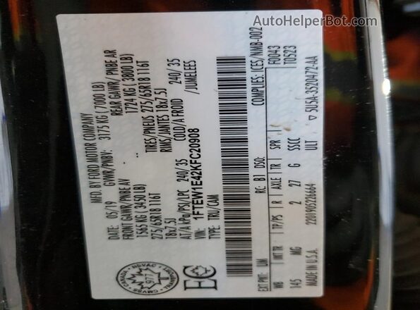1FTEW1E42KFC20908 2019 FORD F150 Black 