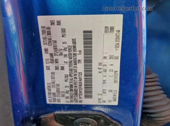1FTEW1EF8GFA61725 2016 FORD F150 Blue Vista del compartimento del motor