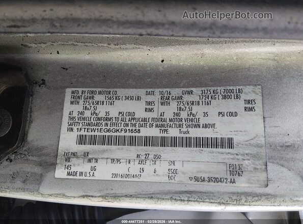 1FTEW1EG6GKF91658 2016 FORD F150 Silver Vista del compartimento del motor
